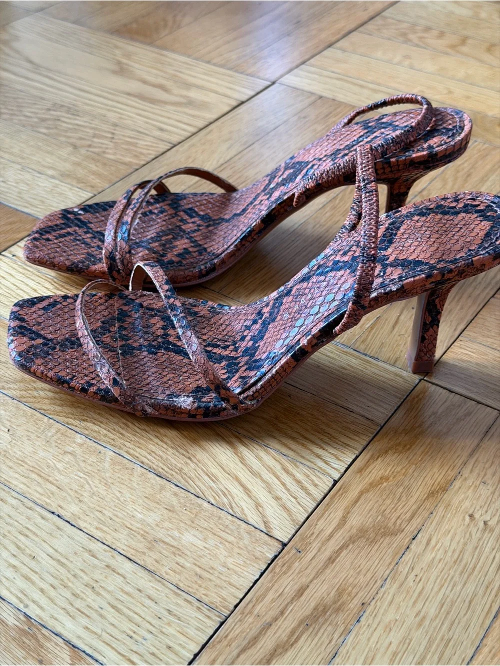 Zara Women's Rust Snake-Print Strappy Heels | 6